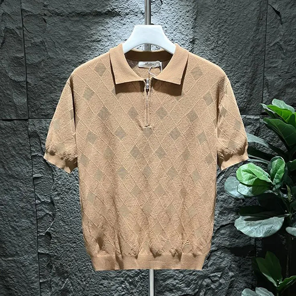 Men's Polo Shirt - Knitted Cotton - Short Sleeve - Zipper Closure - Casual Slim Fit - Image 4