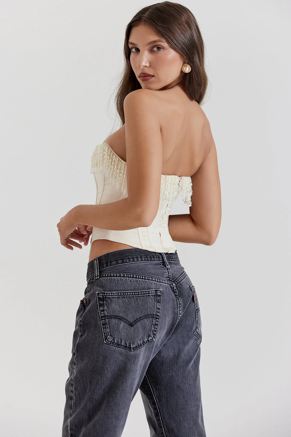 Women's Bustier Top – Strapless – Boning Structure – Beaded Embellishment – Tailored Fit - Image 2