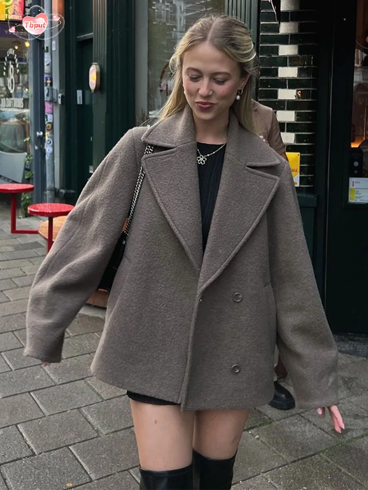 Ladies Coat - Wool Mix - Double Row Buttons - Long Sleeves - Oversized Fit