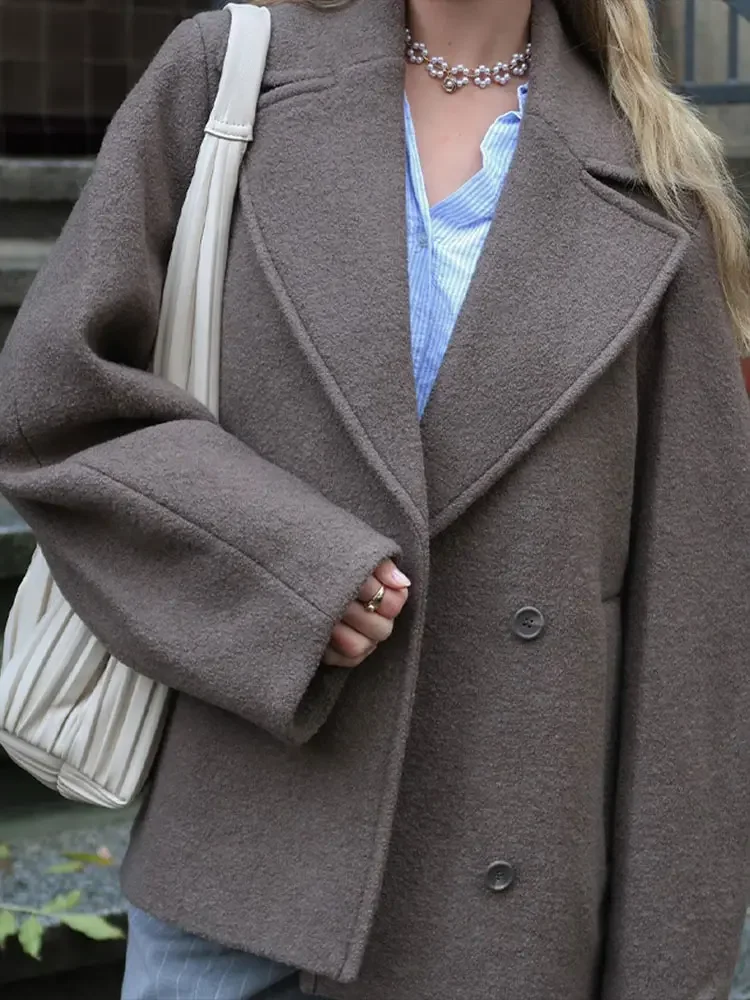 Ladies Coat - Wool Mix - Double Row Buttons - Long Sleeves - Oversized Fit - Image 3