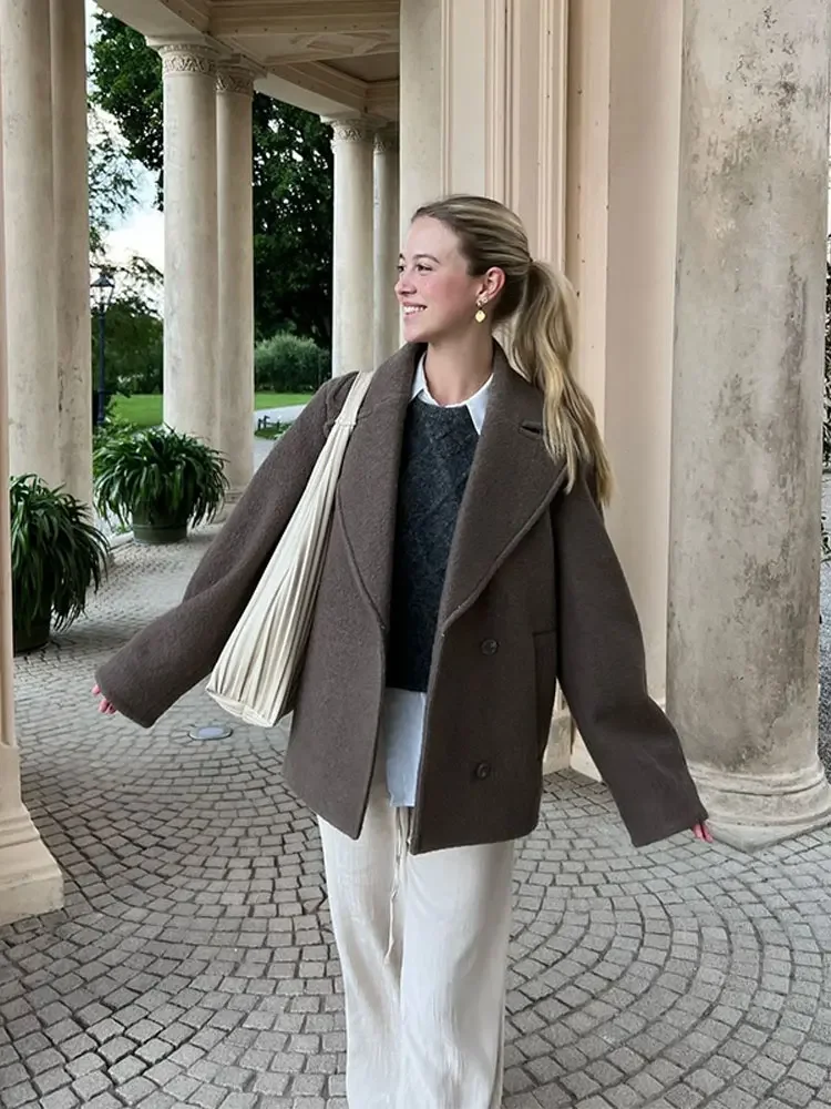 Ladies Coat - Wool Mix - Double Row Buttons - Long Sleeves - Oversized Fit - Image 5