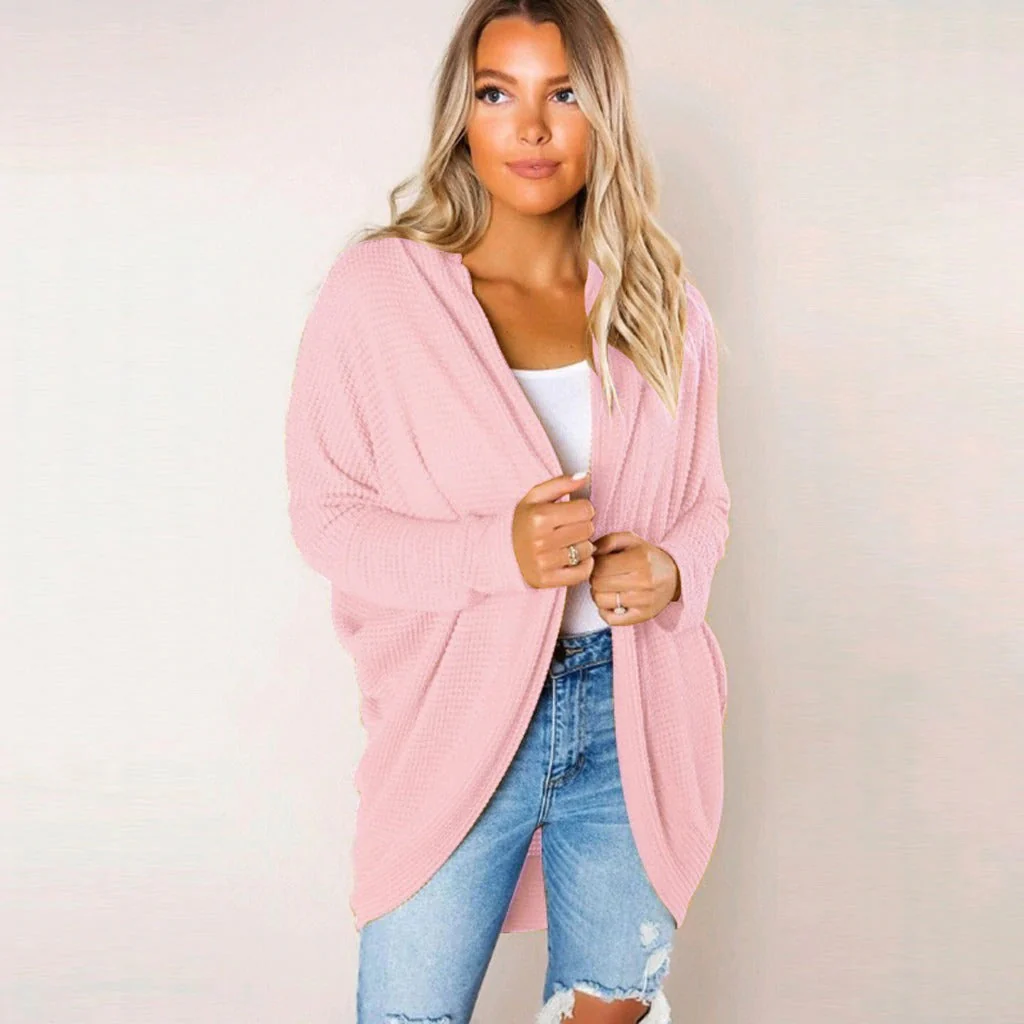 Women's Cardigan - Loose-Fitting Open Front - Waffle Texture - Long Sleeves Casual Layer - Image 5