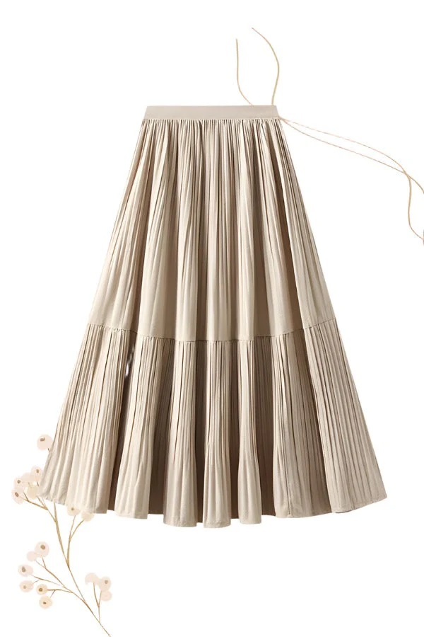 Women's Midi Skirt - High Waist - Pleated Design - Elastic Waistband - Lightweight Fabric - Image 4