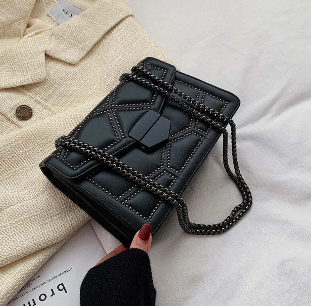 Ladies Shoulder Bag – Structured Design – With Studs – Flap Closure – Chain Strap - Image 3