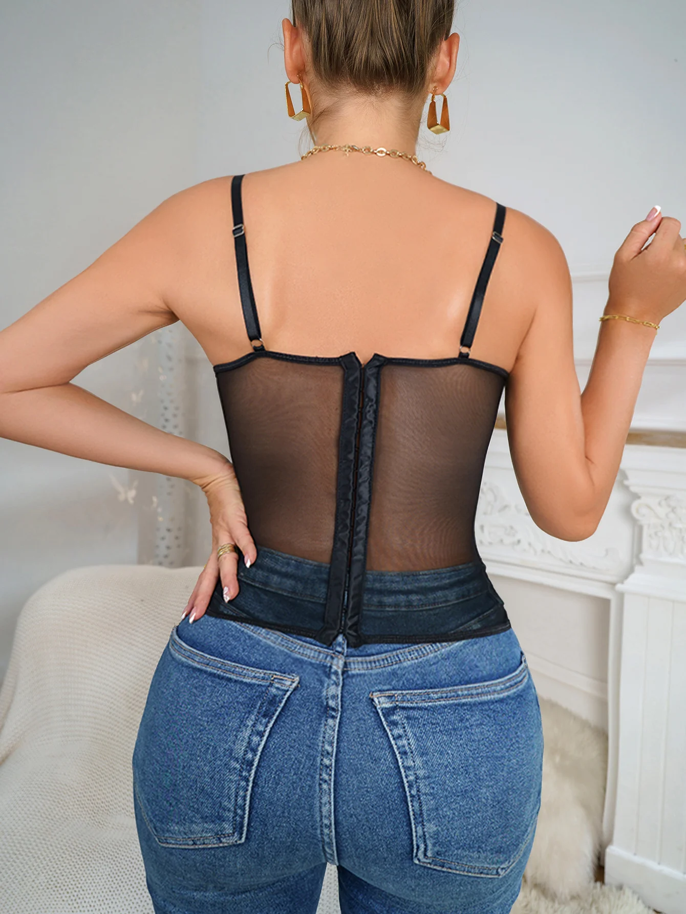 Ladies lace corset - steel underwire support - transparent lace design - Image 5