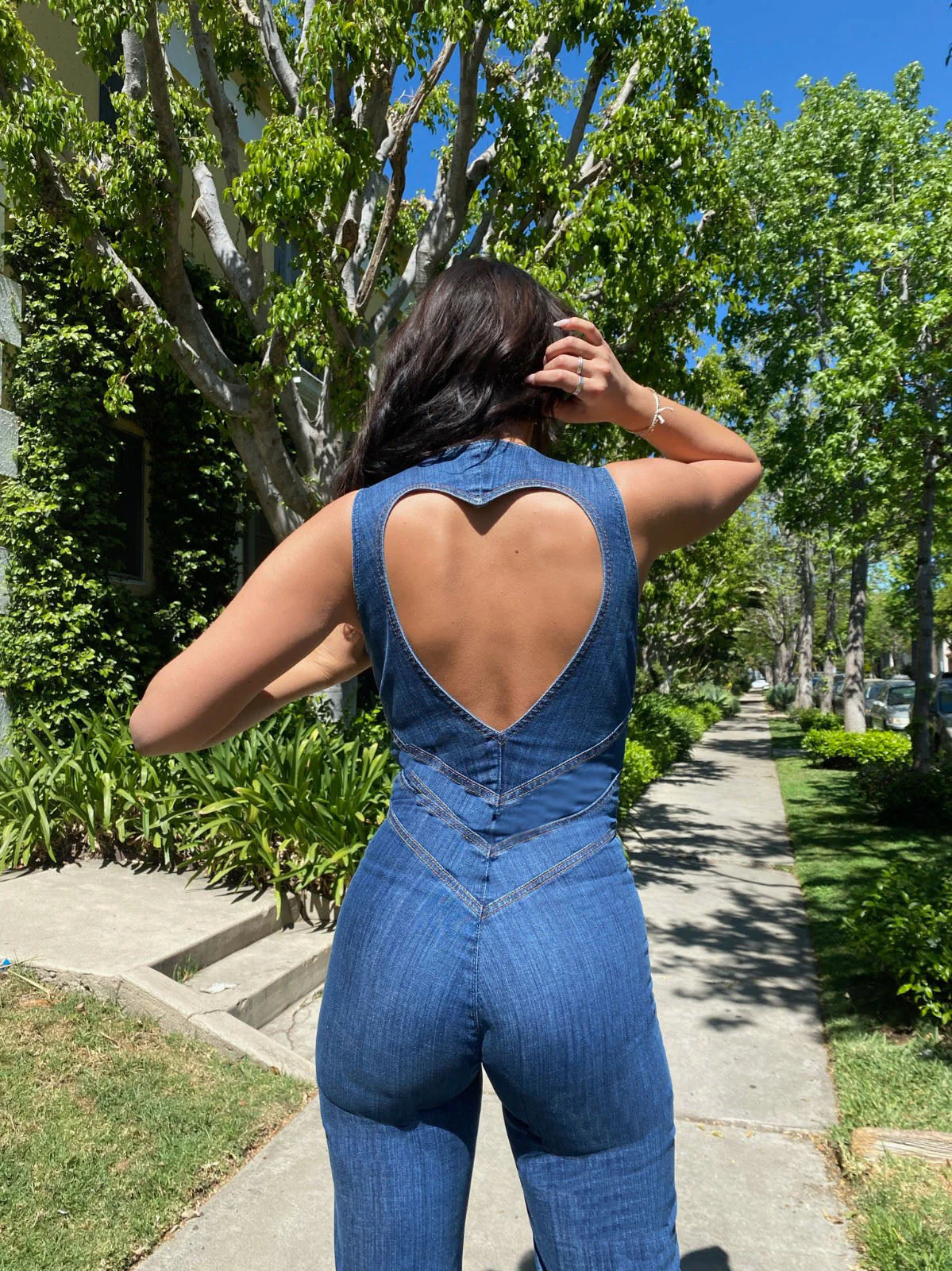 Women's Jumpsuit – Denim – Deep V-Neck – Flared Legs – Tailored Fit – Zip Closure - Image 10