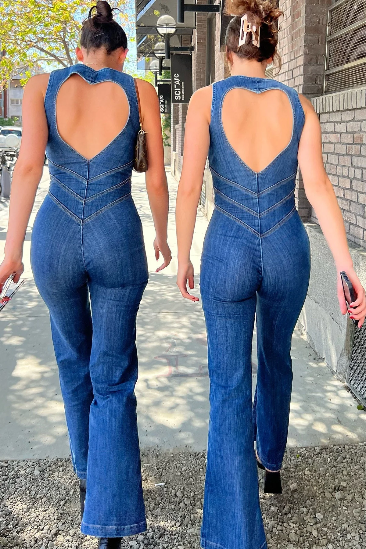 Women's Jumpsuit – Denim – Deep V-Neck – Flared Legs – Tailored Fit – Zip Closure - Image 8
