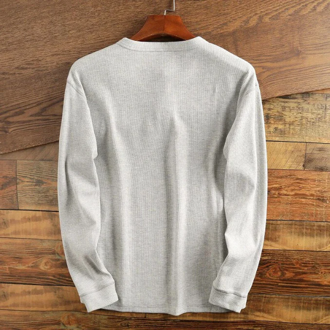 Men's Henley Shirt - Waffle Texture - Long Sleeve - Button Closure - Regular Fit - Image 2