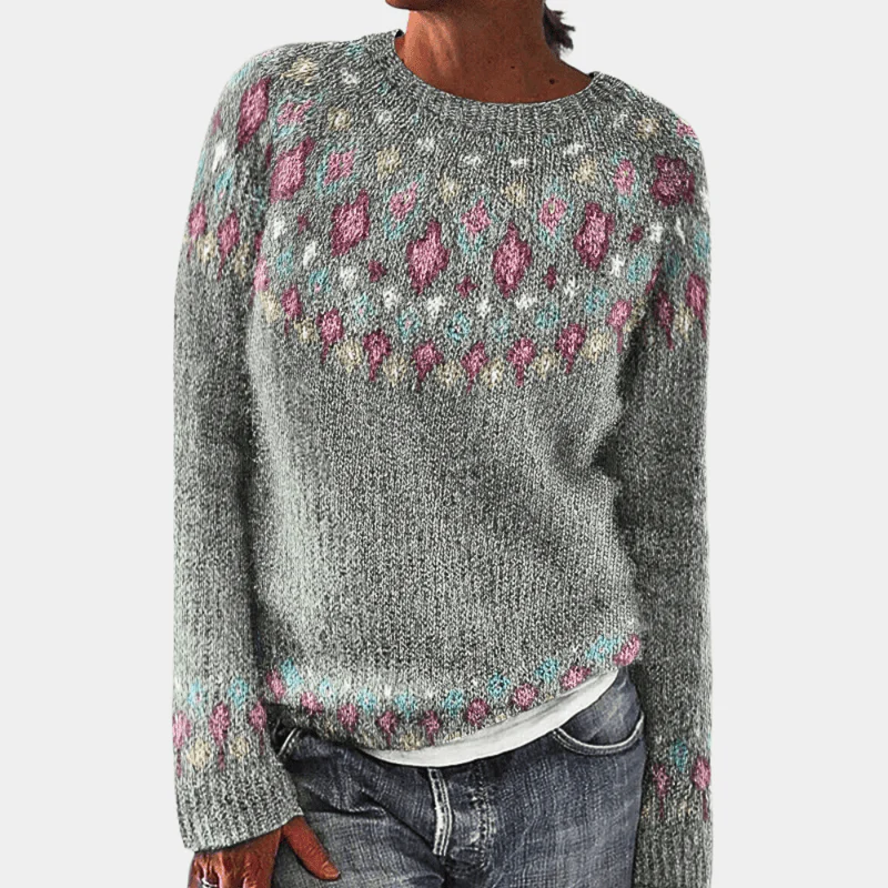 Ladies Sweater - Knitted Woolmix - Relaxed Fit - Fair Isle Pattern - Round Neck - Image 2