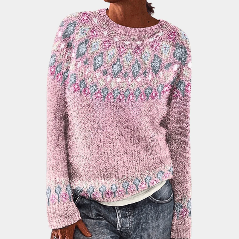 Ladies Sweater - Knitted Woolmix - Relaxed Fit - Fair Isle Pattern - Round Neck - Image 3
