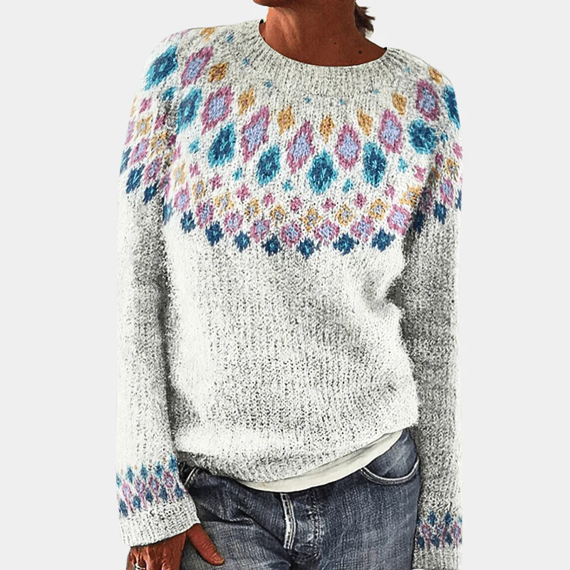 Ladies Sweater - Knitted Woolmix - Relaxed Fit - Fair Isle Pattern - Round Neck - Image 4