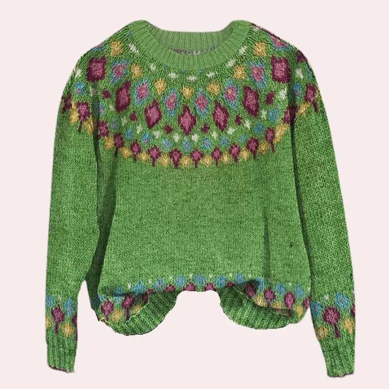 Ladies Sweater - Knitted Woolmix - Relaxed Fit - Fair Isle Pattern - Round Neck - Image 6