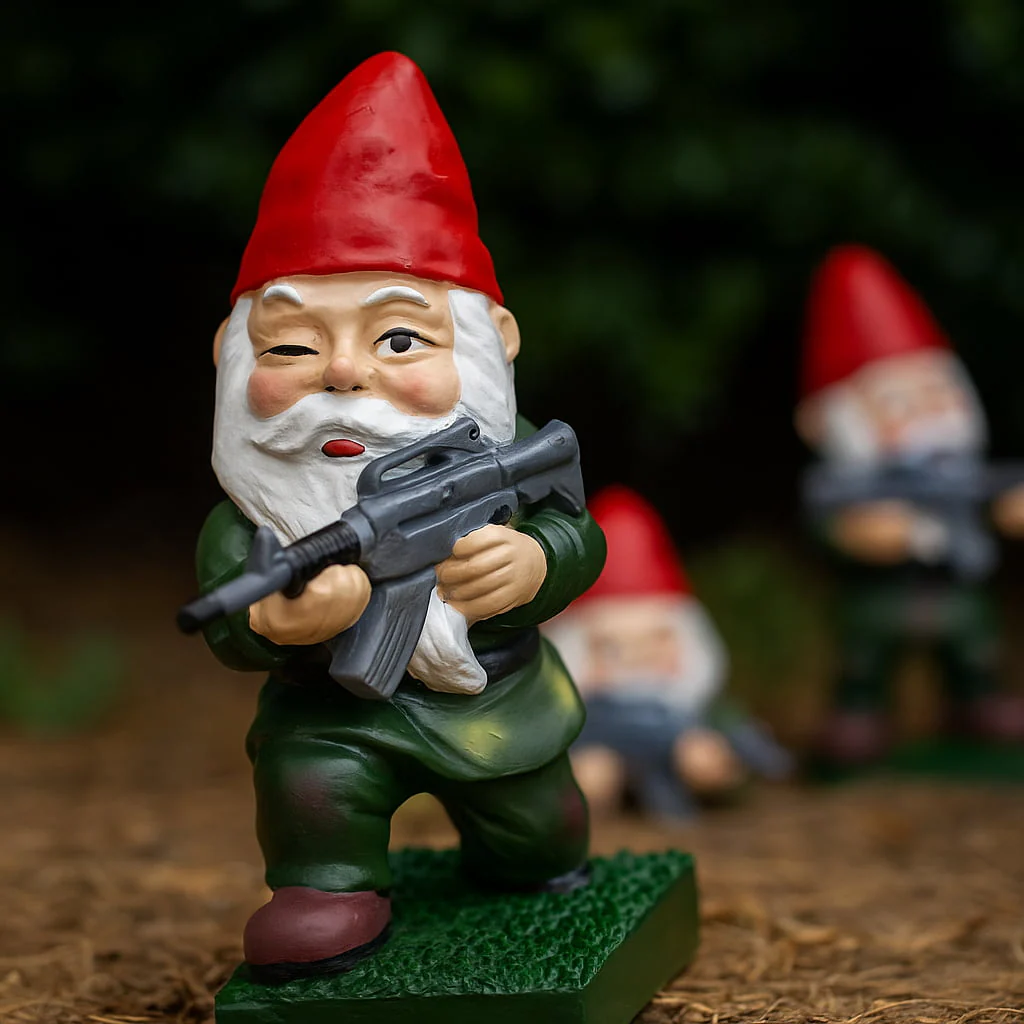Whimsical Ceramic Garden Gnome With Rifle - Image 2