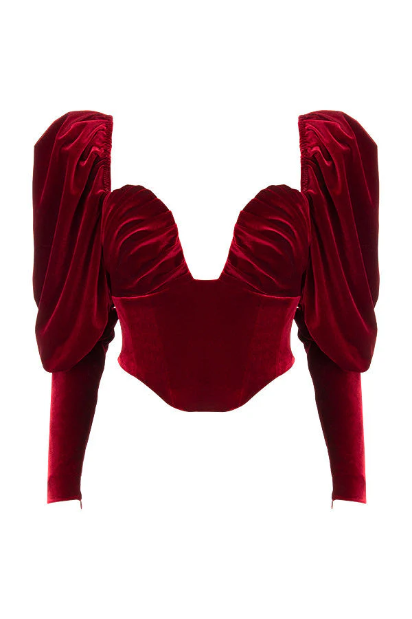 Ladies Corset Top - Velvet - Sweetheart Neckline - Long Puff Sleeves - Image 7