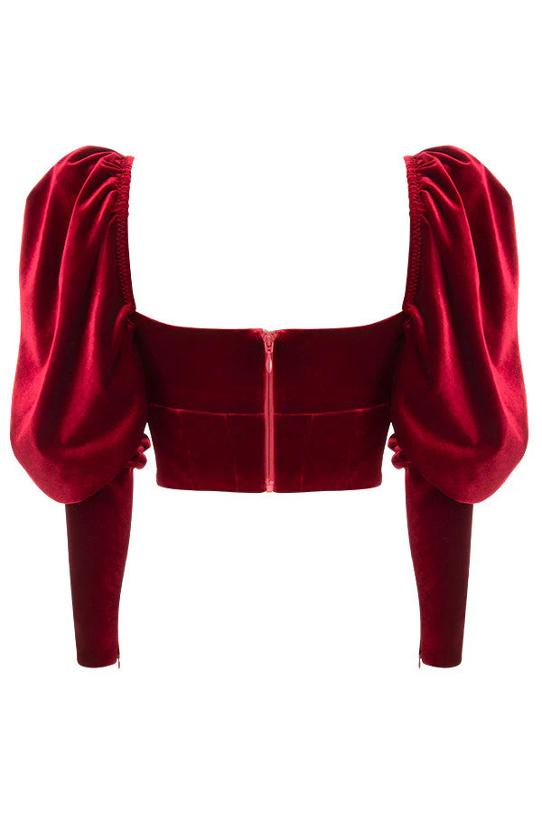 Ladies Corset Top - Velvet - Sweetheart Neckline - Long Puff Sleeves - Image 8