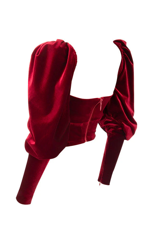 Ladies Corset Top - Velvet - Sweetheart Neckline - Long Puff Sleeves - Image 9