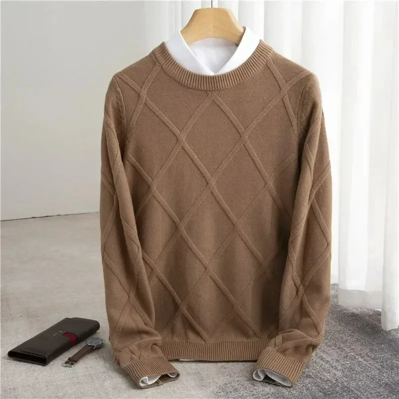 Men's Sweater – Diamond Knit – Round Neck – Ribbed Trims – Comfortable Cotton Blend - Image 4