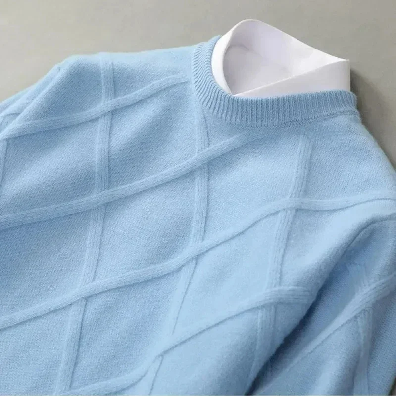 Men's Sweater – Diamond Knit – Round Neck – Ribbed Trims – Comfortable Cotton Blend - Image 6