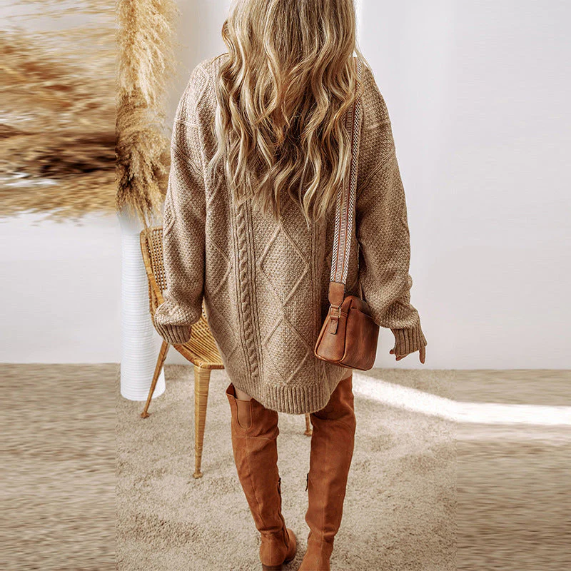 Women's Knitted Sweater Dress β Loose Fit β Cable Pattern β Round Neck β Long Sleeves - Image 2