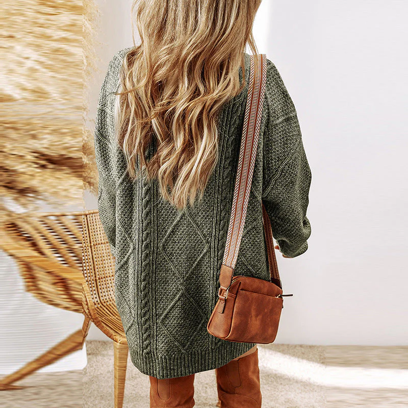 Women's Knitted Sweater Dress β Loose Fit β Cable Pattern β Round Neck β Long Sleeves - Image 4