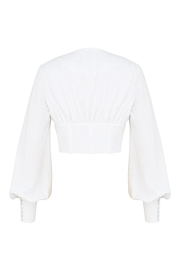Ladies Cropped Top – Deep V-Neck – Lace-Up Closure – Long Sleeves – Elegant Fit - Image 7