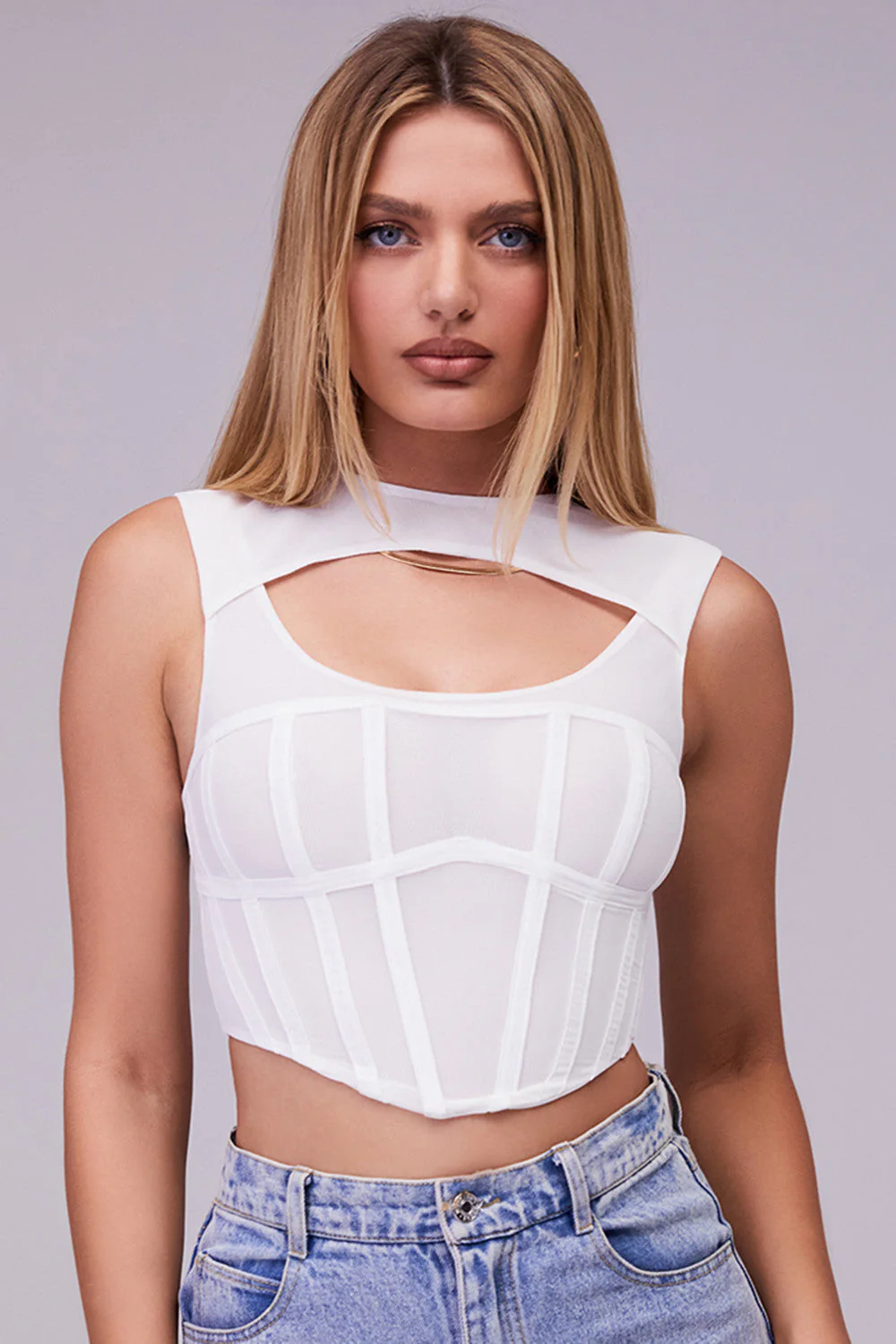 Ladies Bustier Crop Top - Cut-Out Neckline - Fitted - Sleeveless Corset Design - Image 5
