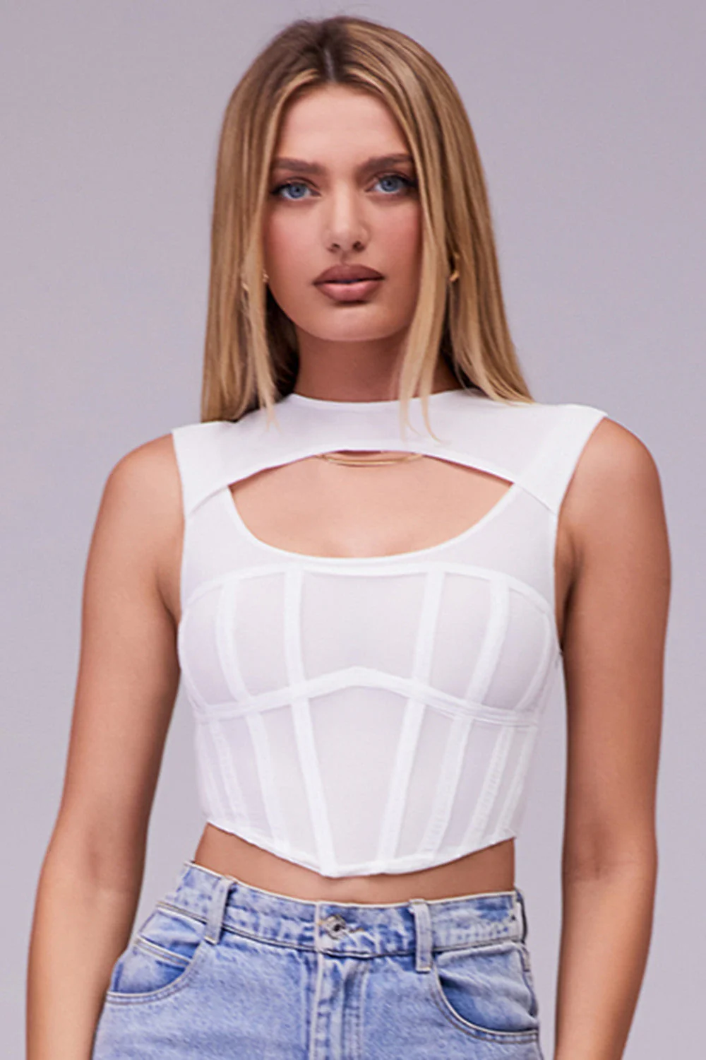 Ladies Bustier Crop Top - Cut-Out Neckline - Fitted - Sleeveless Corset Design - Image 6