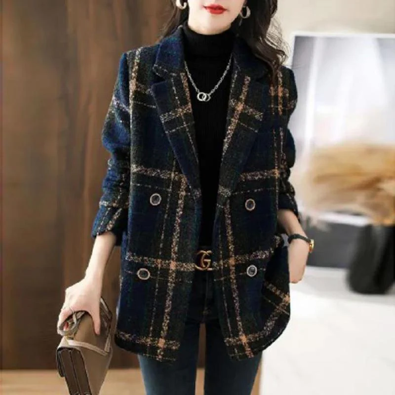 Women's Blazer - Checked Design - Tailored Fit - Elegant Structure - With Pockets - Image 6