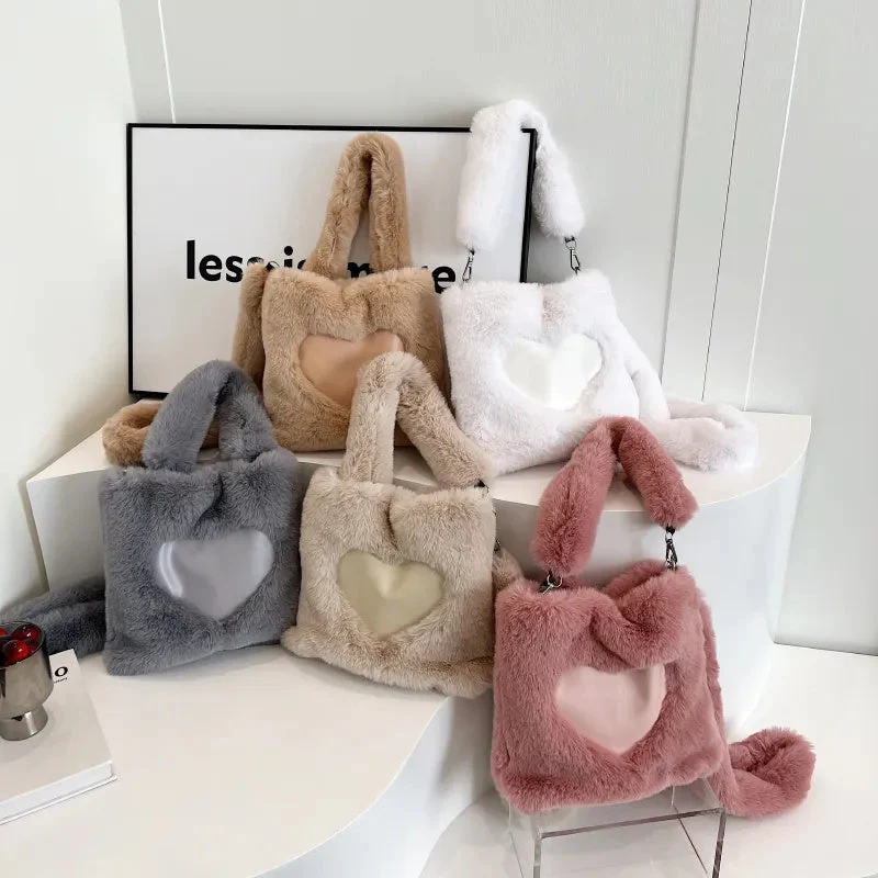 Ellie - Fluffy Heart-Shaped Tote Bag - Image 3