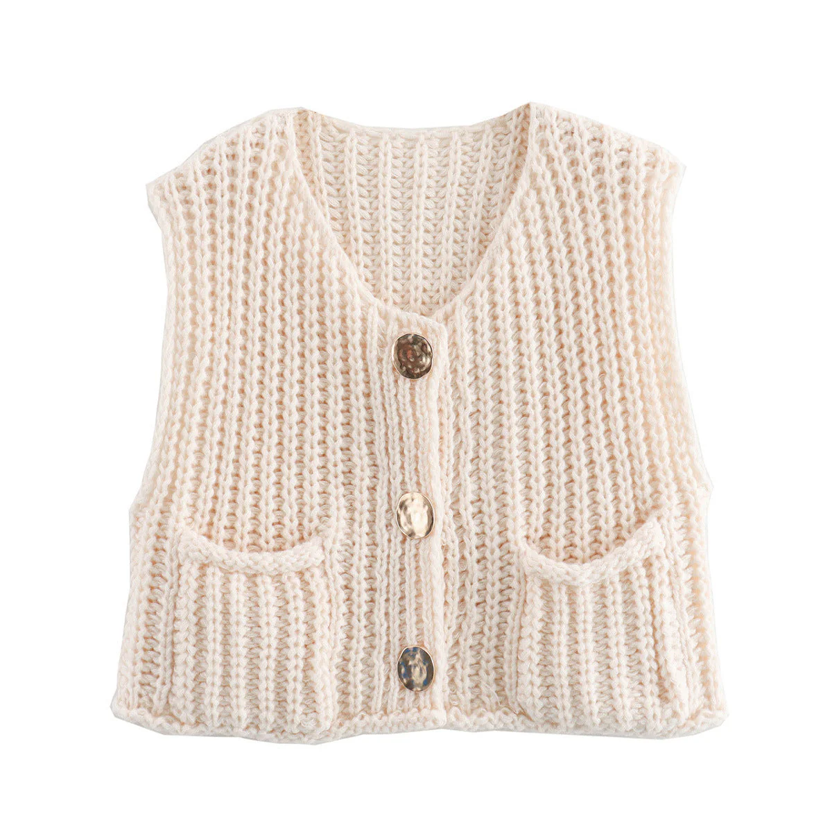 Women's Knitted Vest – Sleeveless – Chunky Texture – Loose Fit – Button Closure - Image 12