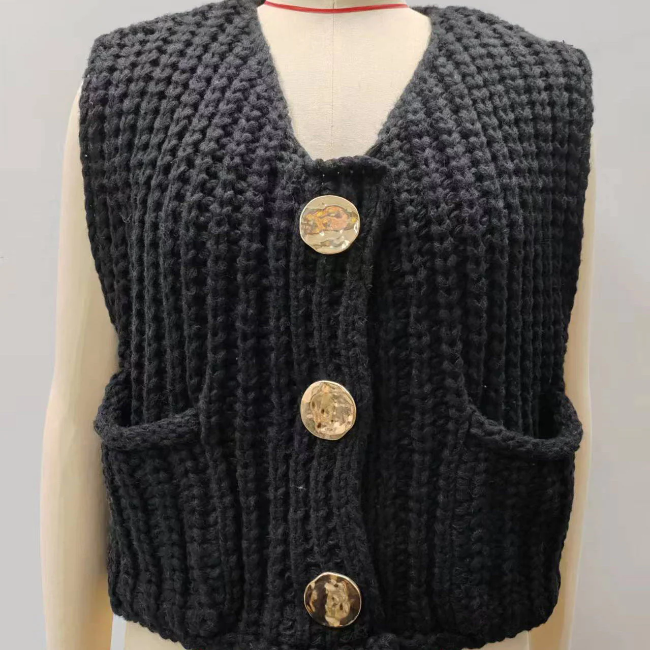 Women's Knitted Vest – Sleeveless – Chunky Texture – Loose Fit – Button Closure - Image 15