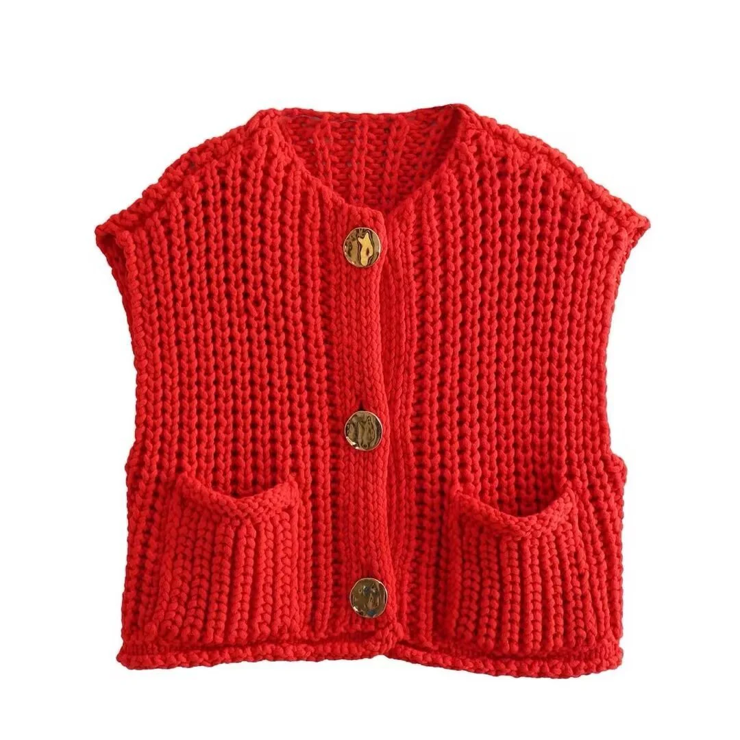 Women's Knitted Vest – Sleeveless – Chunky Texture – Loose Fit – Button Closure - Image 6