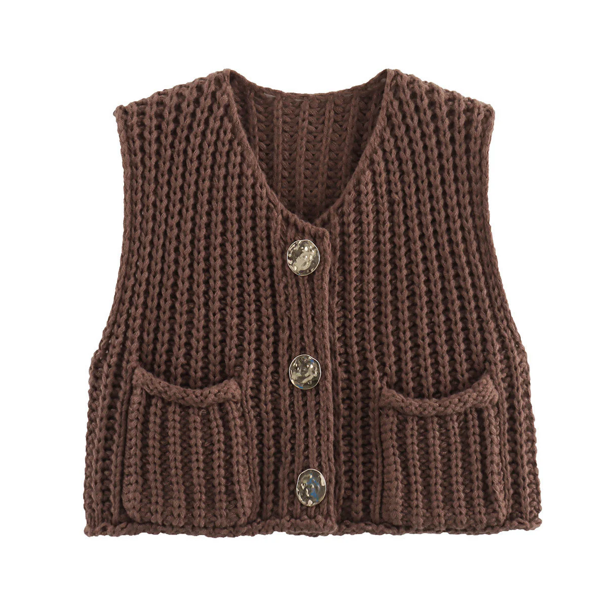Women's Knitted Vest – Sleeveless – Chunky Texture – Loose Fit – Button Closure - Image 7
