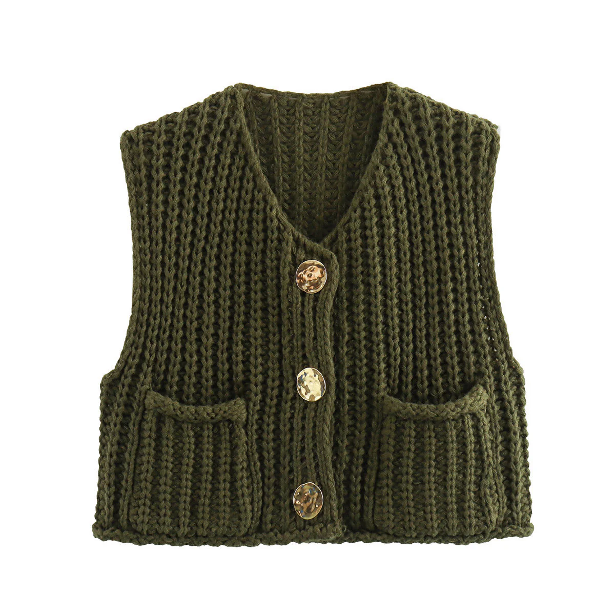 Women's Knitted Vest – Sleeveless – Chunky Texture – Loose Fit – Button Closure - Image 8