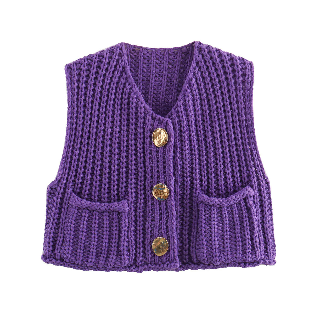 Women's Knitted Vest – Sleeveless – Chunky Texture – Loose Fit – Button Closure - Image 9