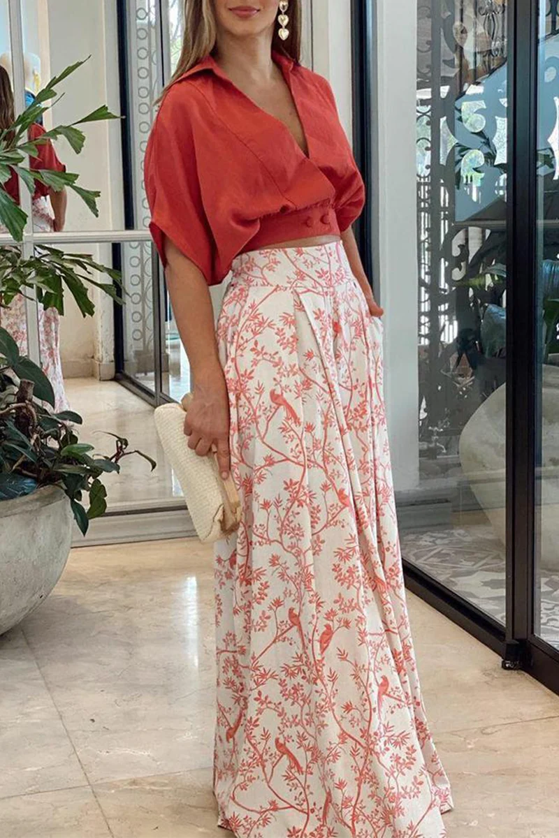 Women's Wide Pants - High Waist - Nature Print - Lightweight Cotton - With Pleats - Image 2