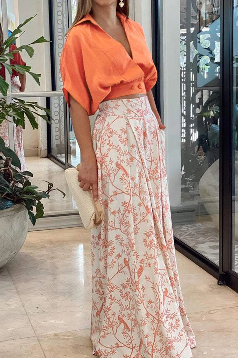Women's Wide Pants - High Waist - Nature Print - Lightweight Cotton - With Pleats - Image 5
