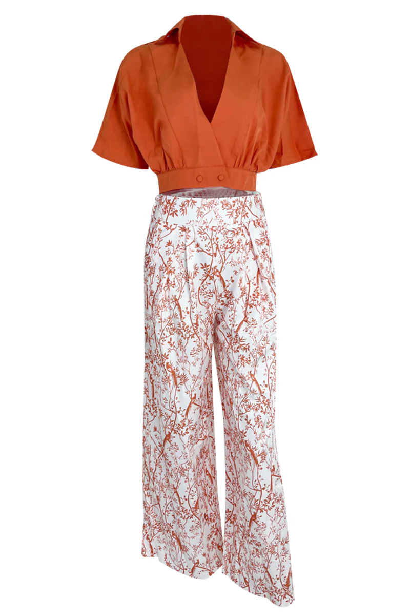 Women's Wide Pants - High Waist - Nature Print - Lightweight Cotton - With Pleats - Image 7