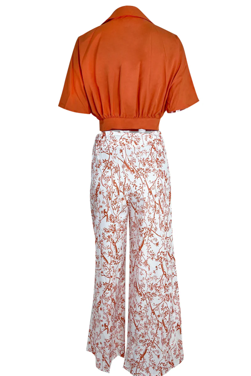 Women's Wide Pants - High Waist - Nature Print - Lightweight Cotton - With Pleats - Image 8