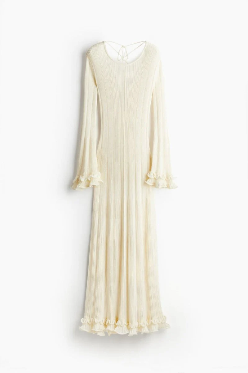 Women's Maxi Dress – Ribbed Fabric – Long Sleeves – Ruffles – Elegant Slim Fit - Image 3