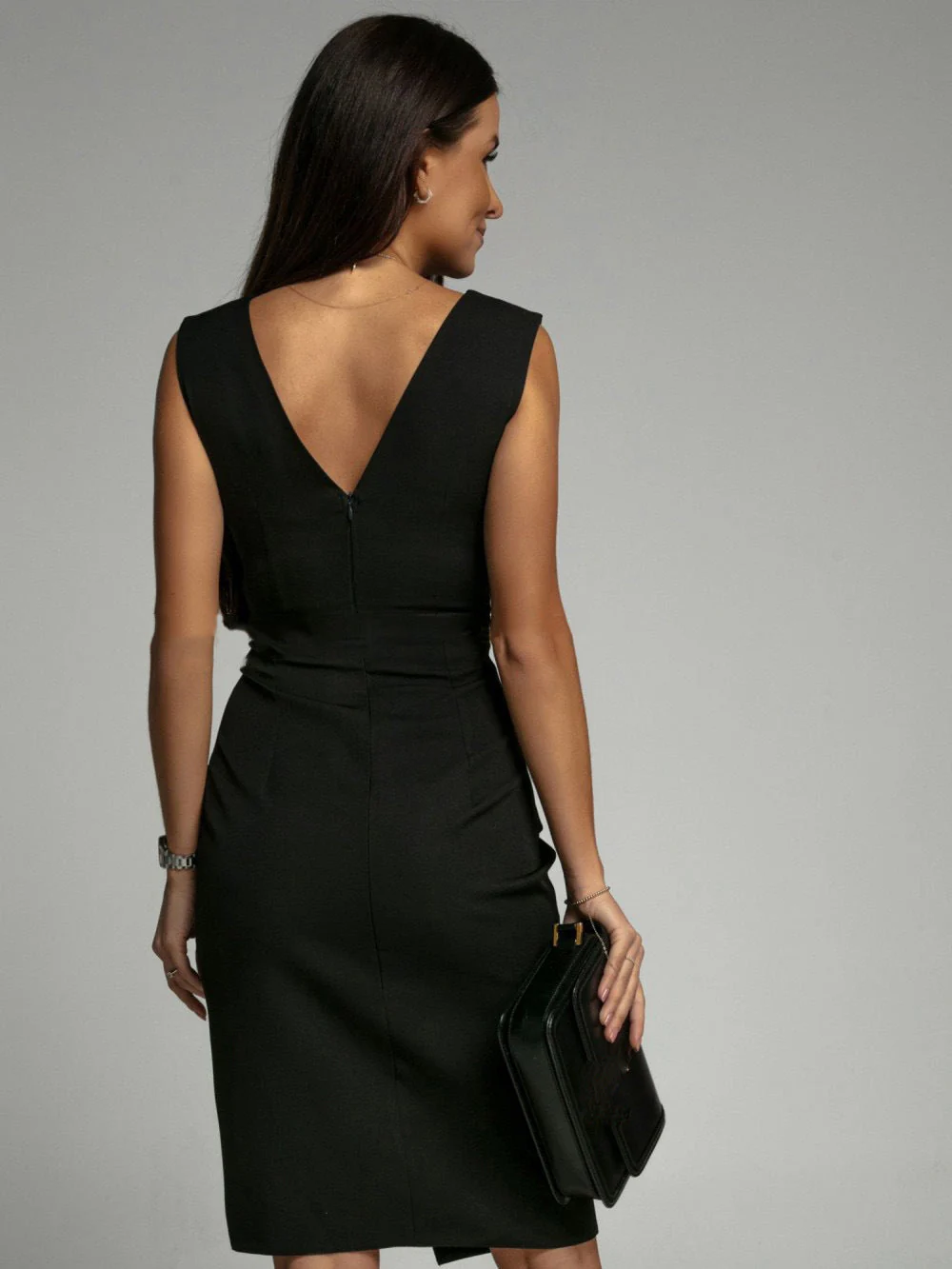 Women's Dress - Sleeveless Wrap Style - V-Neck - Waist Accent - Split - Elegant Fit - Image 3