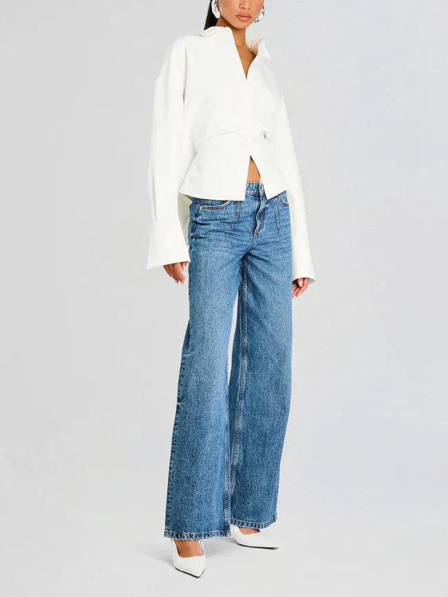 Women's Shirt - Tailored Fit - Textured Fabric - Long Sleeves - Classic Collar - Image 3