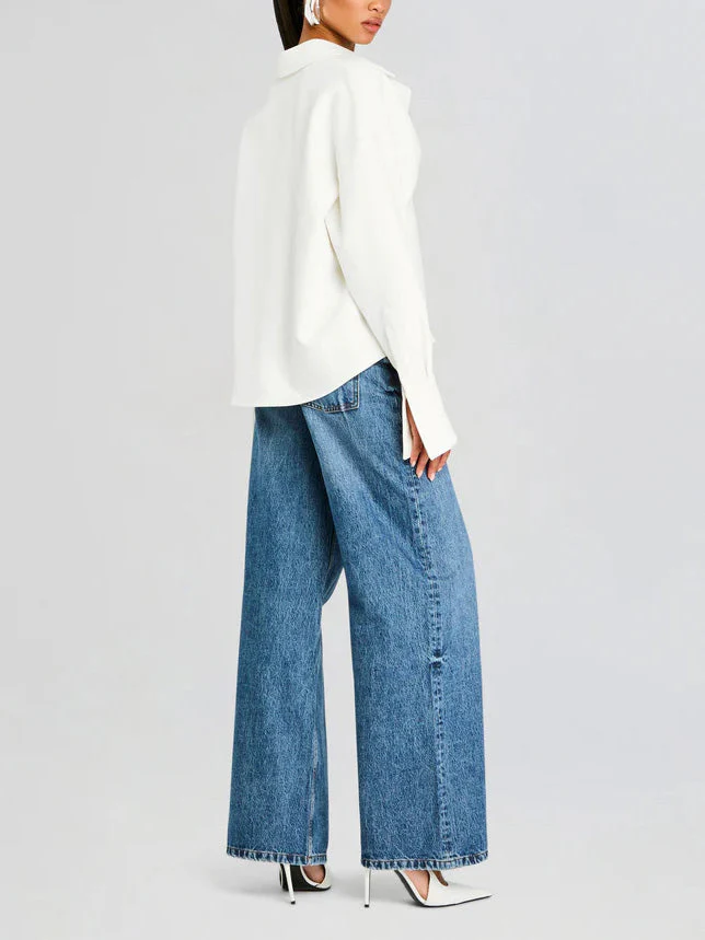 Women's Shirt - Tailored Fit - Textured Fabric - Long Sleeves - Classic Collar - Image 4