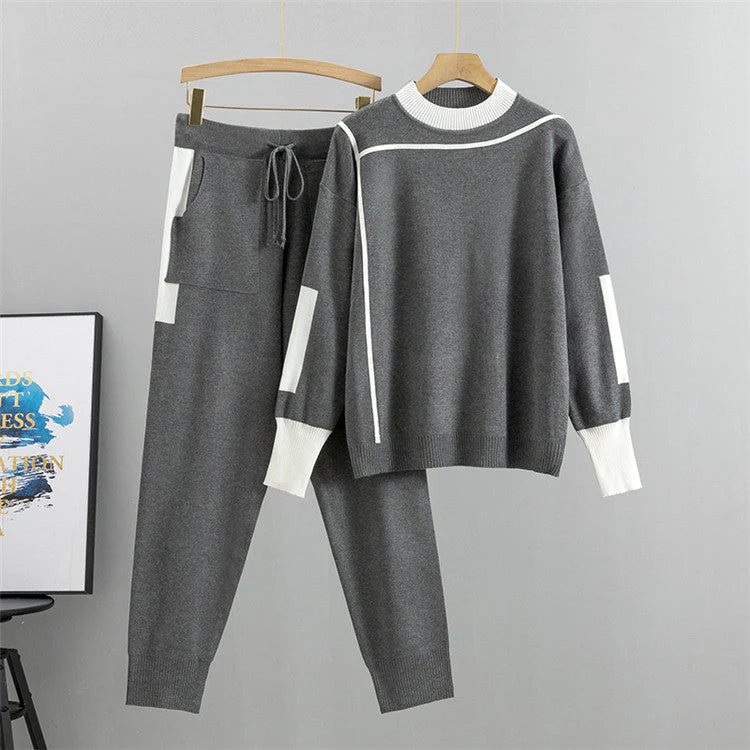 Women's Loungewear Set – Knitted – Relaxed Fit – Round Neck – Drawstring Waist – Pockets - Image 2
