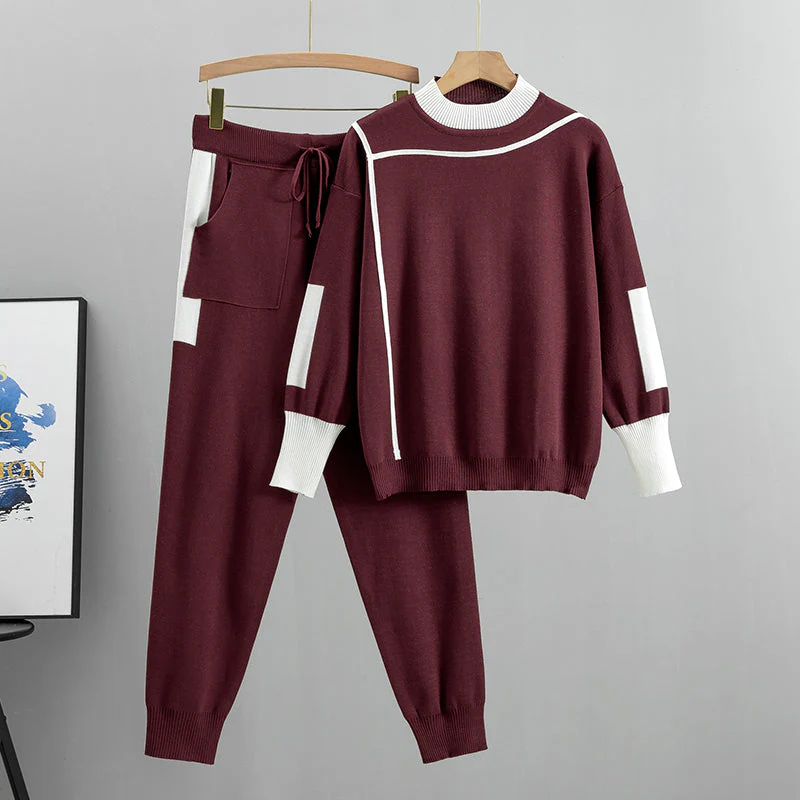 Women's Loungewear Set – Knitted – Relaxed Fit – Round Neck – Drawstring Waist – Pockets - Image 3