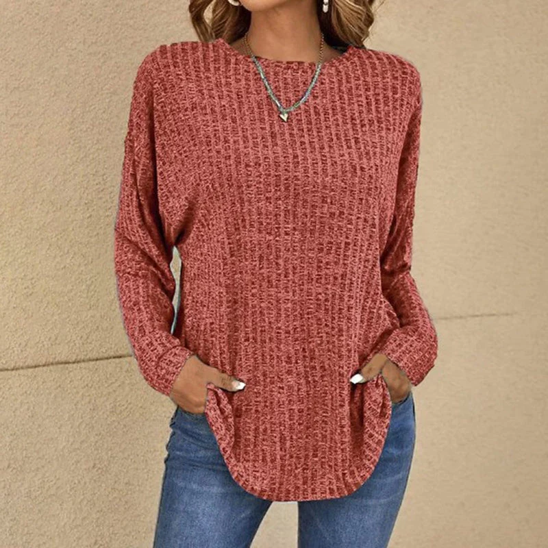 Women's Knitted Sweater – Relaxed Fit – Round Neck – Long Sleeves – With Pockets - Image 4