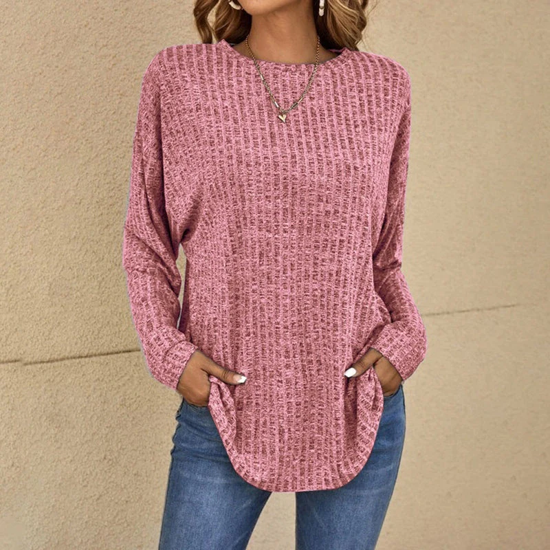 Women's Knitted Sweater – Relaxed Fit – Round Neck – Long Sleeves – With Pockets - Image 5