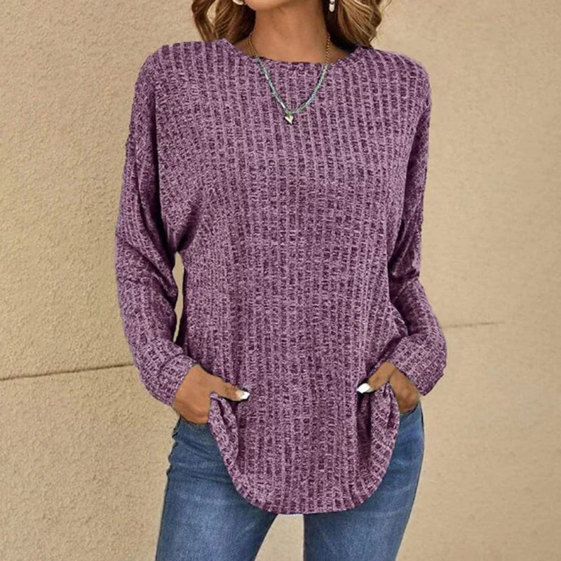 Women's Knitted Sweater – Relaxed Fit – Round Neck – Long Sleeves – With Pockets - Image 6