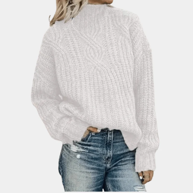 Women's Sweater - Knitted Cable Pattern - High Neck - Loose Fit - Long Sleeve Warm Design - Image 2