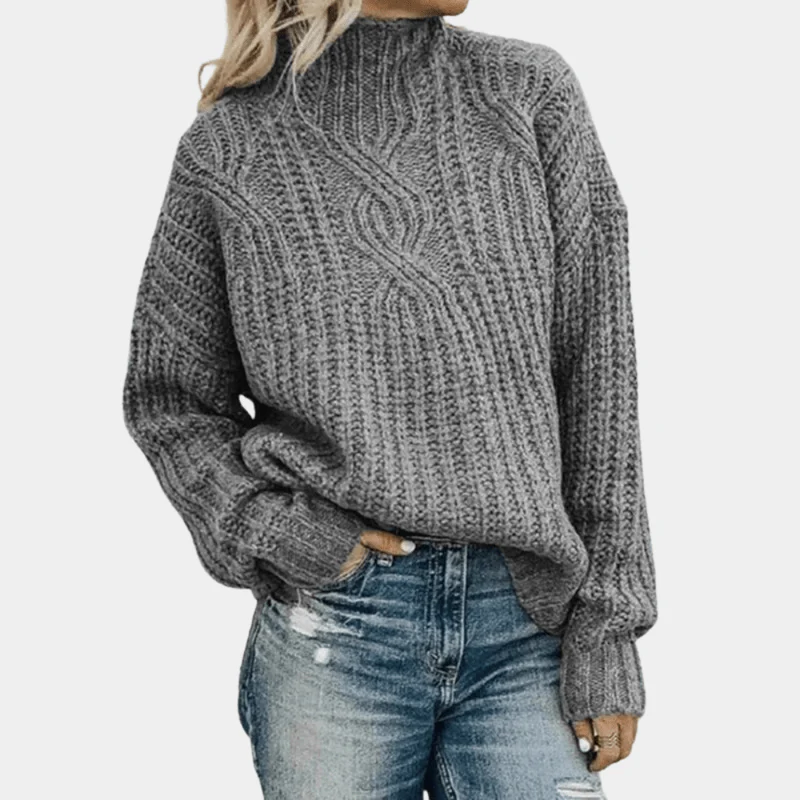 Women's Sweater - Knitted Cable Pattern - High Neck - Loose Fit - Long Sleeve Warm Design - Image 3